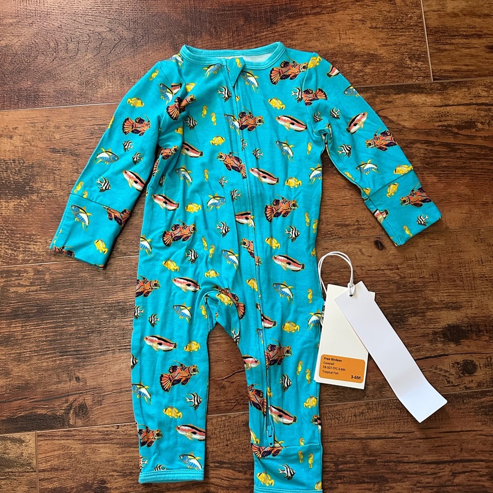 Free Birdees NWT tropical fish bamboo coverall size 3-6 months